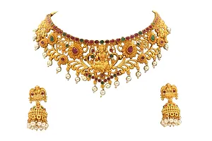 Nagneshi Art Gold Plated Matte Finish Choker Necklace and Jhumki Earring set for Women-thumb1