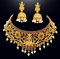 Nagneshi Art Gold Plated Matte Finish Choker Necklace and Jhumki Earring set for Women-thumb4