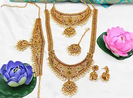 Nagneshi Art Gold Plated Matte Finish Necklace, Kamarband and Jhumki Earring set for Women-thumb1