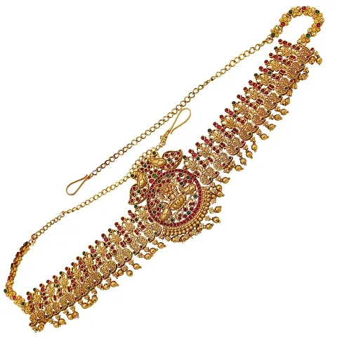 Nagneshi Art Gold-Plated Stone Studded Kamarband Belly-Chain Tagdi for Women
