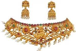 Nagneshi Art Gold Plated Matte Finish Choker Necklace and Jhumki Earring set for Women-thumb2