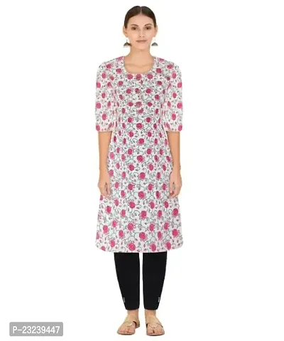 Trendy Fancy Pure Cotton Printed Kurti with Round Neck 3/4th Sleeve and Show Buttons for Women for Office or Daily use (DEEP Pink)-thumb0