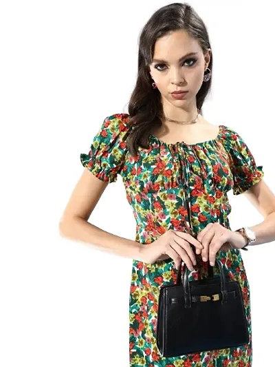 Women Floral Ruched Bust Bodycon Mini Dress