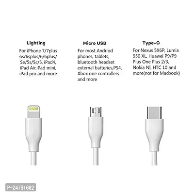 3-in-1 Cable for Vivo V23 / V 23 USB Cable | High Speed Rapid Fast Turbo Android  Tablets Car Mobile Cable With Micro/Type-C/iPh USB Multi Charging Cable (3 Amp, WM3)-thumb2