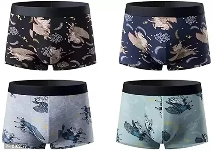 Men's Silk Briefs Men Boxer Brief | Men Extra-Thin Silk Elasticity | (PACK OF 4) (Color and Print Send as per Stock availability)