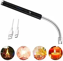 Lighter, Candle Lighter, Electric Lighter, Windproof USB Rechargeable Electronic Plasma Arc Lighter with Safety Lock, LED Battery Indicator, Long Flexible Lighter for BBQ, Grill, Fireworks (Black)-thumb3