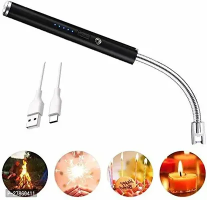 Lighter, Candle Lighter, Electric Lighter, Windproof USB Rechargeable Electronic Plasma Arc Lighter with Safety Lock, LED Battery Indicator, Long Flexible Lighter for BBQ, Grill, Fireworks (Black)-thumb4