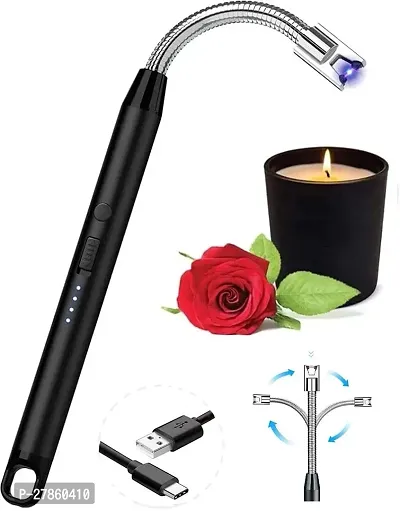 Lighter, Candle Lighter, Electric Lighter, Windproof USB Rechargeable Electronic Plasma Arc Lighter with Safety Lock, LED Battery Indicator, Long Flexible Lighter for BBQ, Grill, Fireworks (Black)-thumb0