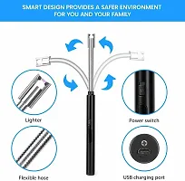 Lighter, Candle Lighter, Electric Lighter, Windproof USB Rechargeable Electronic Plasma Arc Lighter with Safety Lock, LED Battery Indicator, Long Flexible Lighter for BBQ, Grill, Fireworks (Black)-thumb2