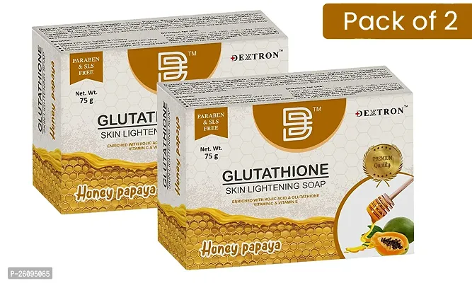 Dextron Glutathione Honey Papaya Soap for Skin Lightening, Brighten  Nourish Enriched With Glutathione, Honey Papaya Extract Kojic Acid, Vit. C, Alpha Arbutin, Vit. E  Aloe Vera Extract (Pack of2)-thumb0