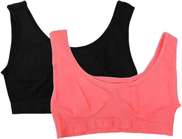 CANDY Women's Non-Wired Sports Bra (Pack of 2) (55_pack_of_2--30_Black Peach_30)