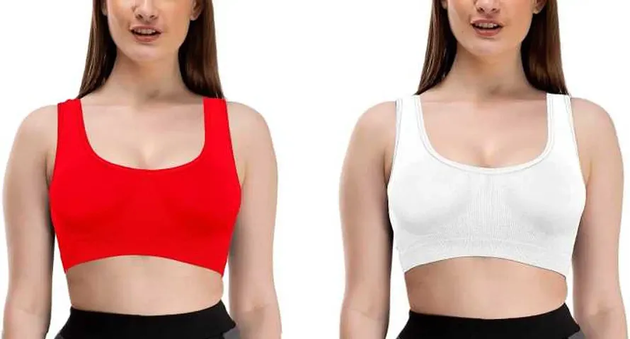 Sports Bra For Women Girls Non - padded Full Coverage Beginners Non - Wired T - Shirt Gym Workout Bra With Regular Braod Strap Training Bra For Teenager Kids (Pack Of 2)