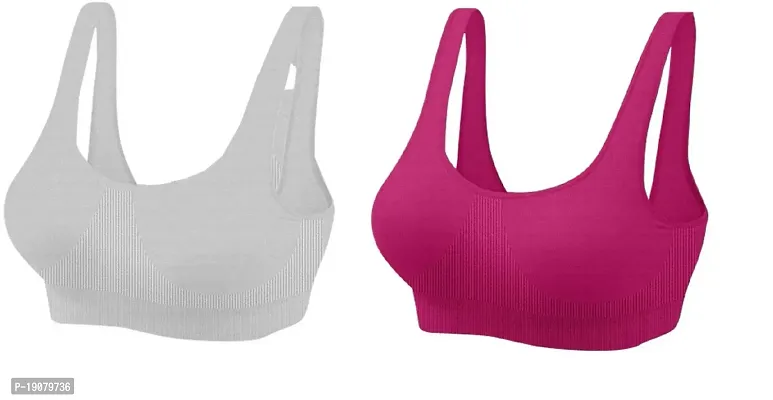 Sports Bra For Women  Girls Cotton Non - padded Full Coverage Beginners Non - Wired T - Shirt Gym Workout Bra With Regular Braod Strap Training Bra For Teenager Kids (Pack Of 2)-thumb0