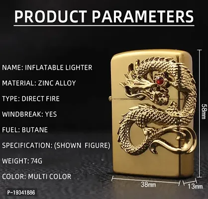 Dragon High Polish Golden Design Pocket Lighter Windproof Stylish Metal Body Eco Environment-Friendly Unique Stylish Travel Friendly