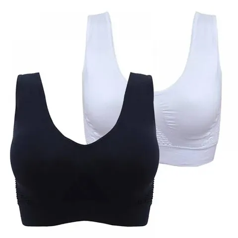 Buy Aditii Women Nylon Elastane Lightly Padded Non Wired Seamless Stretchy Sports  Bra Yoga Bra with Removable Pads (Pack of 2) Online In India At Discounted  Prices