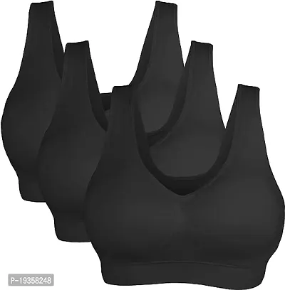(Black) Woman Sports Air Non Padded Non Wired Stretchable Sports Bra (Pack Of 3)