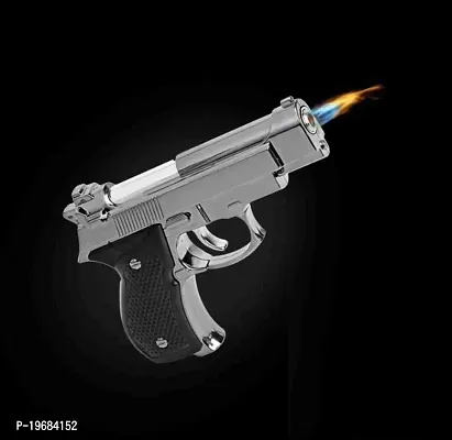 Vaishnavii Mini Refillable Lighter Gun Pistol Lighter -Windproof Jet Flame Gun Shaped Pocket Lighter Silver Color-thumb0