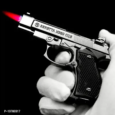 Vaishnavii Mini Refillable Lighter Gun Pistol Lighter -Windproof Jet Flame Gun Shaped Pocket Gas Lighter Silver Color-thumb0