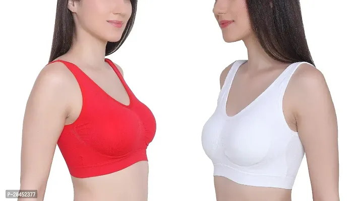Vaishnavii Women Nylon Elastane Lightly Padded Non Wired Seamless Stretchy Sports Bra Yoga Bra with Removable Pads (Pack of 2)