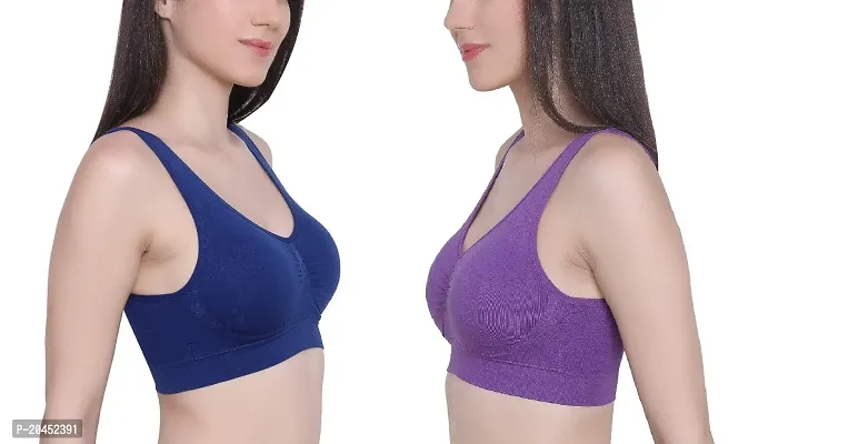 Vaishnavii Sports Bra for Women  Girls, Cotton Non Padded Full Coverage Beginners Non - Wired T - Shirt Gym Workout Bra With Regular Broad Strap, Training Bra For Teenager Kids (Pack Of 2)-thumb0