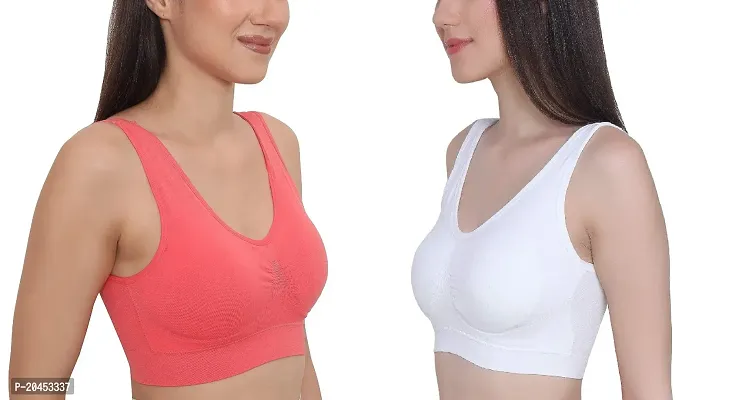 Vaishnavii Sports Bra for Women  Girls, Cotton Non Padded Full Coverage Beginners Non - Wired T - Shirt Gym Workout Bra With Regular Broad Strap, Training Bra For Teenager Kids (Pack Of 2)-thumb0