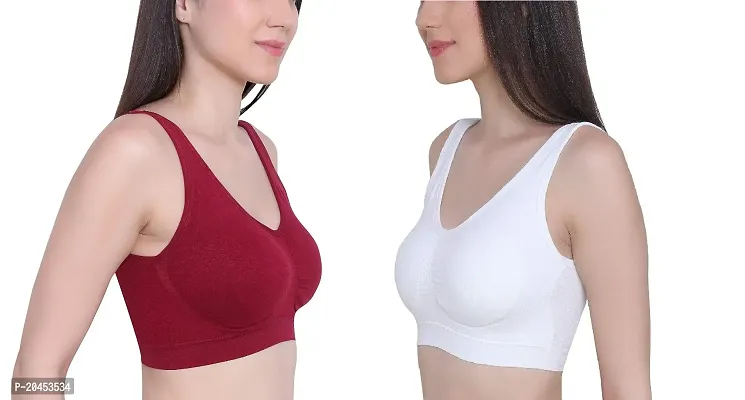 Sports Bra for Women  Girls, Cotton Non Padded Full Coverage Beginners Non - Wired T - Shirt Gym Workout Bra With Regular Broad Strap, Training Bra For Teenager Kids (Pack Of 2)