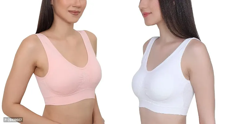 Vaishnavii Sports Bra for Women  Girls, Cotton Non Padded Full Coverage Beginners Non - Wired T - Shirt Gym Workout Bra With Regular Broad Strap, Training Bra For Teenager Kids (Pack Of 2)