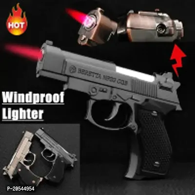 Revolver Gun Shaped Small Bhutane Gas Pocket Lighter (Silver)-thumb0