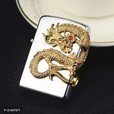 Dragon High Polish Silver Design Pocket Windproof Stylish Metal Body Eco Environment-Friendly Unique Stylish Travel Friendly-thumb0