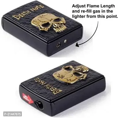 Refillable Metal Side Slider Death Note Windproof Jet Flame Pocket Lighter Cigarette Lighter Stylish Look Antique Lighter -Black(Set of 1)-thumb0