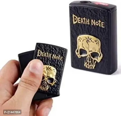 Refillable Metal Side Slider Death Note Windproof Jet Flame Pocket Lighter-Black