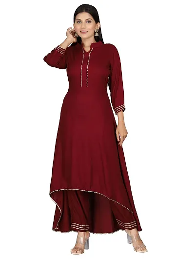 GO GULABI Rayon Flared Anarkali Long Kurti for Women Flare Kurti