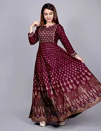 GO GULABI Rayon Printed Anarkali Flare Gown for Women| Full Length Stitched Maxi Gown-thumb2