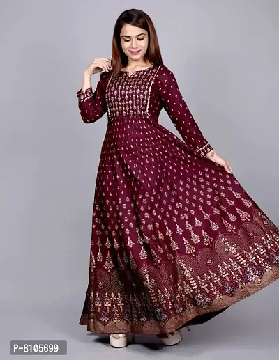 GO GULABI Rayon Printed Anarkali Flare Gown for Women| Full Length Stitched Maxi Gown-thumb3