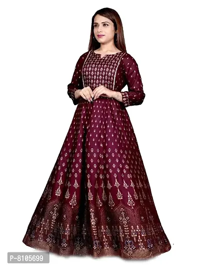 GO GULABI Rayon Printed Anarkali Flare Gown for Women| Full Length Stitched Maxi Gown-thumb0