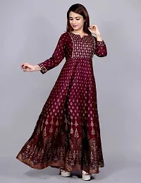 GO GULABI Rayon Printed Anarkali Flare Gown for Women| Full Length Stitched Maxi Gown-thumb1