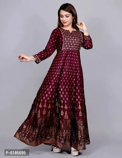 GO GULABI Rayon Printed Anarkali Flare Gown for Women| Full Length Stitched Maxi Gown-thumb2