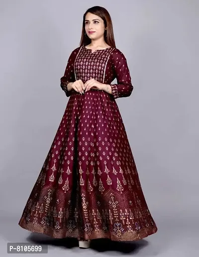 GO GULABI Rayon Printed Anarkali Flare Gown for Women| Full Length Stitched Maxi Gown-thumb5