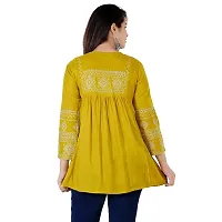 Stunning Yellow Rayon Machine Embroidered Short Kurta For Women-thumb2