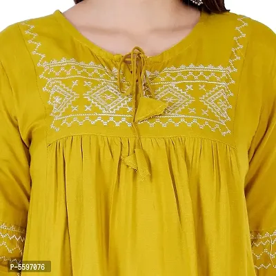 Stunning Yellow Rayon Machine Embroidered Short Kurta For Women-thumb5