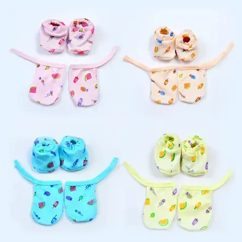 Multicoloured Cotton Hand and Foot Gloves Pack of 4