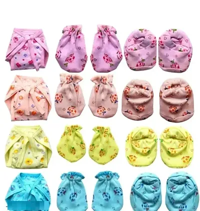 Multicoloured Cotton Hand and Foot Gloves Pack of 4