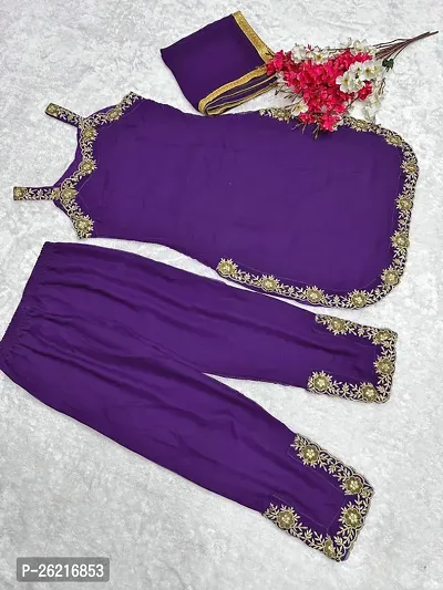 Stylish Purple Georgette Kurta With Bottom Wear And Dupatta For Women-thumb2