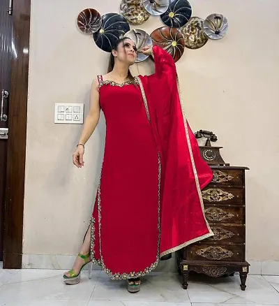 Stylish Georgette Kurta With Bottom Wear And Dupatta For Women