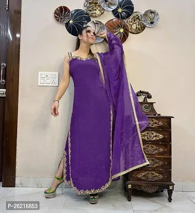 Stylish Purple Georgette Kurta With Bottom Wear And Dupatta For Women