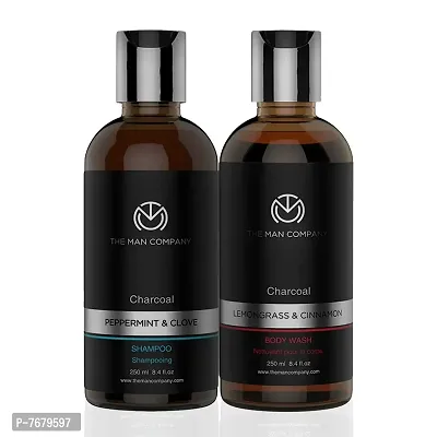 The Man Company Charcoal Body Wash and Shampoo (BUY 1 GET 1 Free) with Lemongrass  Cinnamon Body Wash 250ml, Peppermint  Clove Shampoo 250ml | Deep Cleansing, Refreshing, Healthy Hairs-thumb2