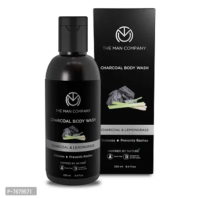 The Man Company Activated Charcoal Body Wash for Men with Lemongrass, Cinnamon, & other Essential Oils | Soap Free Shower Gel | Provides Tan Free and Glowing Skin | Deep Cleansing - 250ml