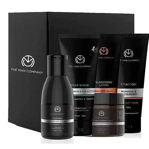 The Man Company Total De-Tan Regime | Charcoal Face Wash, Face Scrub, Peel Off Mask, Daily Moisturising Cream, Sunscreen Lotion SPF 40+ | Cleansing, Nourish, Sun Protection