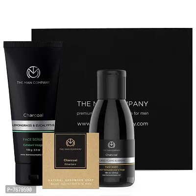 The Man Company Charcoal Gift Set | Charcoal Soap, Face Wash, Face Scrub | Deep Cleansing, Detox Skin, Anti Acne, Blackhead & Dirt Removal - Pack of 3