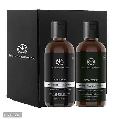 The Man Company Charcoal Body Wash and Shampoo (BUY 1 GET 1 Free) with Lemongrass  Cinnamon Body Wash 250ml, Peppermint  Clove Shampoo 250ml | Deep Cleansing, Refreshing, Healthy Hairs-thumb0